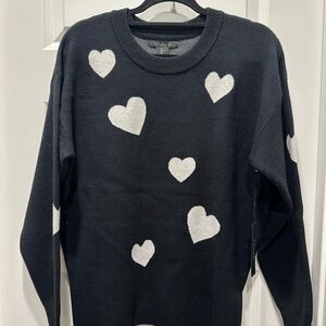 Tahari Black Knit Sweater with White Heart Accents